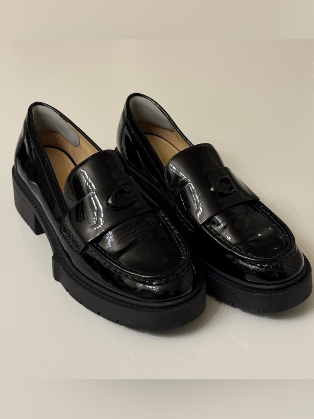Coach Leah Platform Loafer Black Leather Slip On Womens Size 9 - Picture 2 of 11